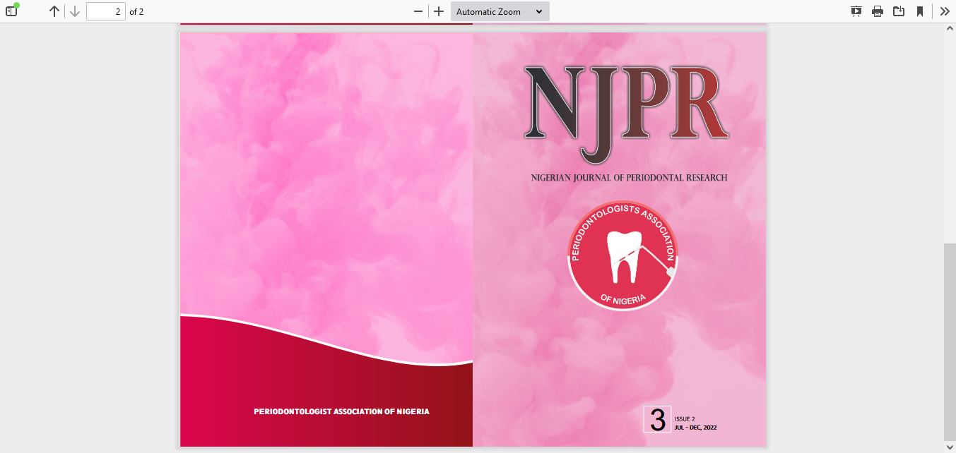 					View Vol. 3 No. 2 (2022): Nigerian Journal of Periodontal Research
				